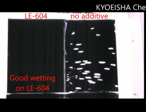 Check out a video clip of the wetness test of the base material wetting agent “LE-604”