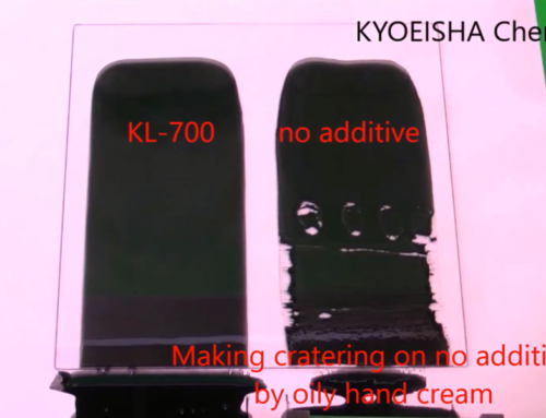 Check out a video clip to coating test on the oil film of the leveling agent “Polyflow KL-700”